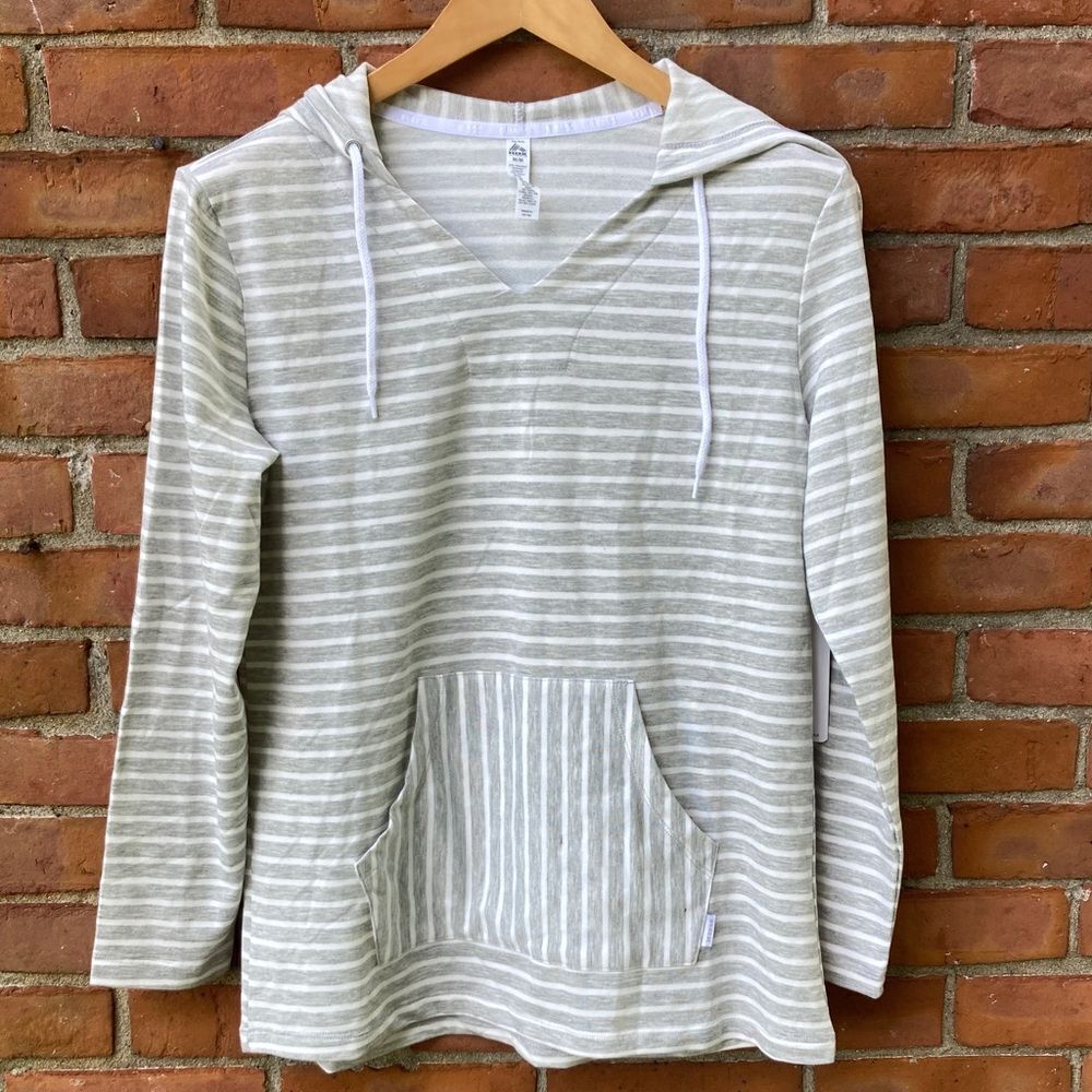 RBX Striped Gray Activewear Hooded Top